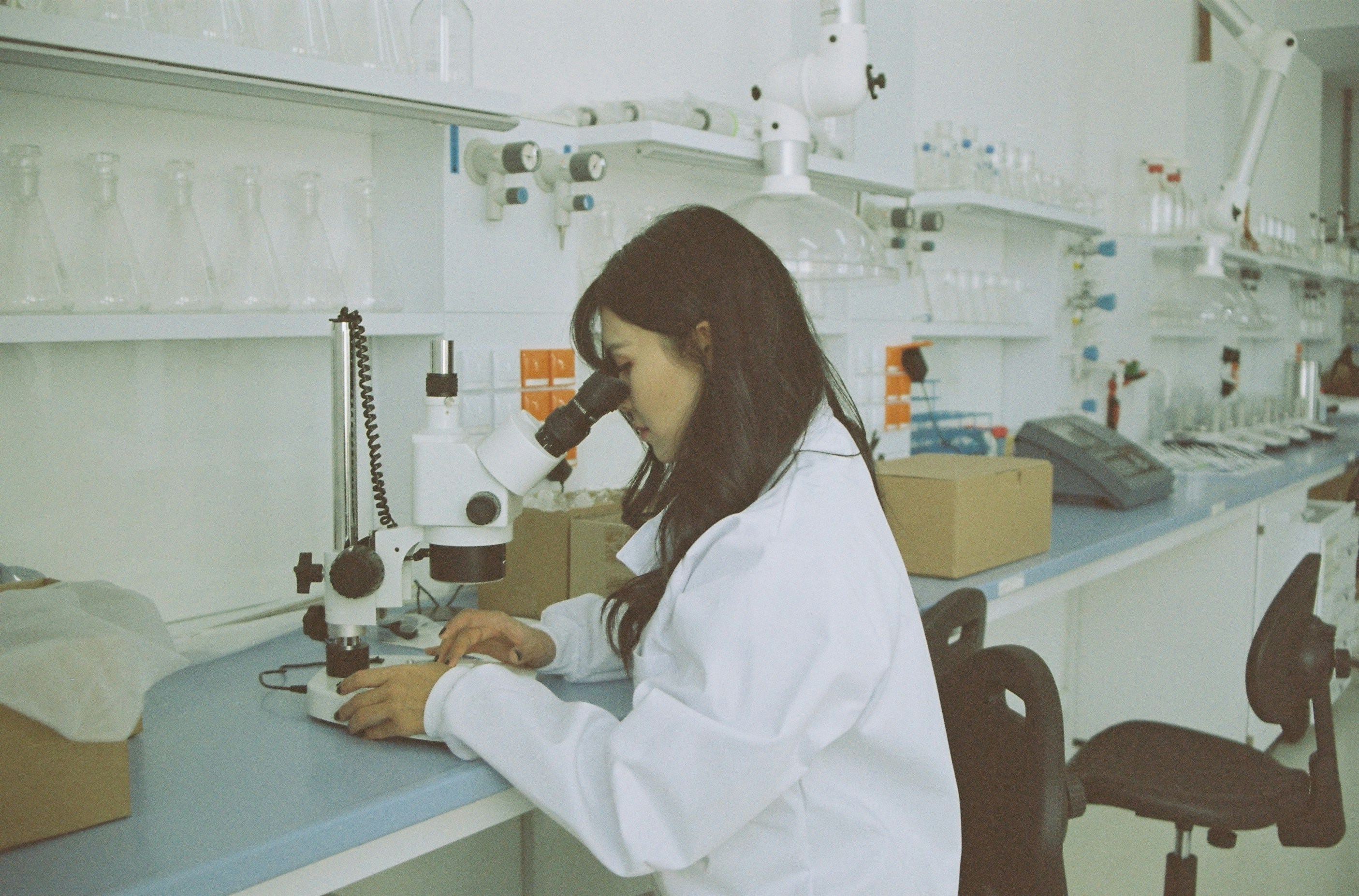 High school student working with professor